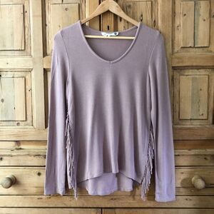 Carve Designs Pale Blush‎ Pink Top Fringe Side V-Neck Shirt Women's Size XS Boho